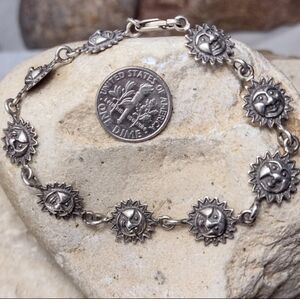 Vintage Sterling Silver Smiling Sun Celestial Bracelet